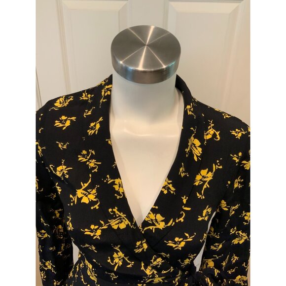 Ganni Black & Yellow Floral Crepe Wrap Top, Size XS (US) 34 (EU) NWT! - Picture 2 of 6